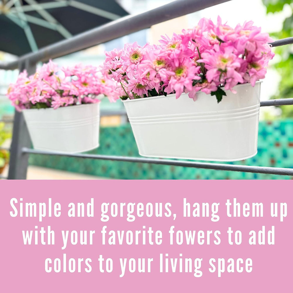 LaLaGreen Outdoor Rail Planter (11.2 in, 12 Pack) White Metal Hanging Pots
