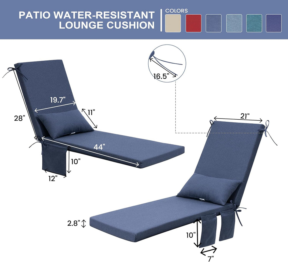 Pellebant Outdoor Lounge Chair Cushions with Pillow & Pockets, 72" x...