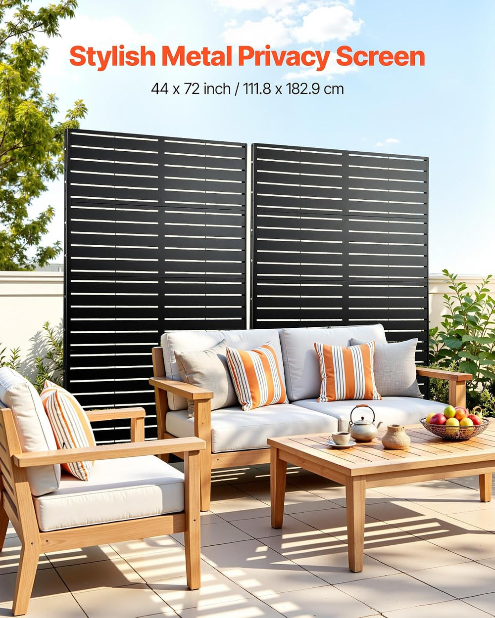 VEVOR Metal Privacy Screen, 44" W x 72" H Freestanding Modern Priva...