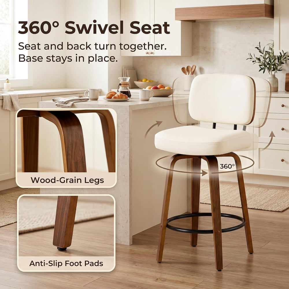 Counter Height Bar Stools Set of 1, 26+inch Swivel Faux Leather Barstool with...