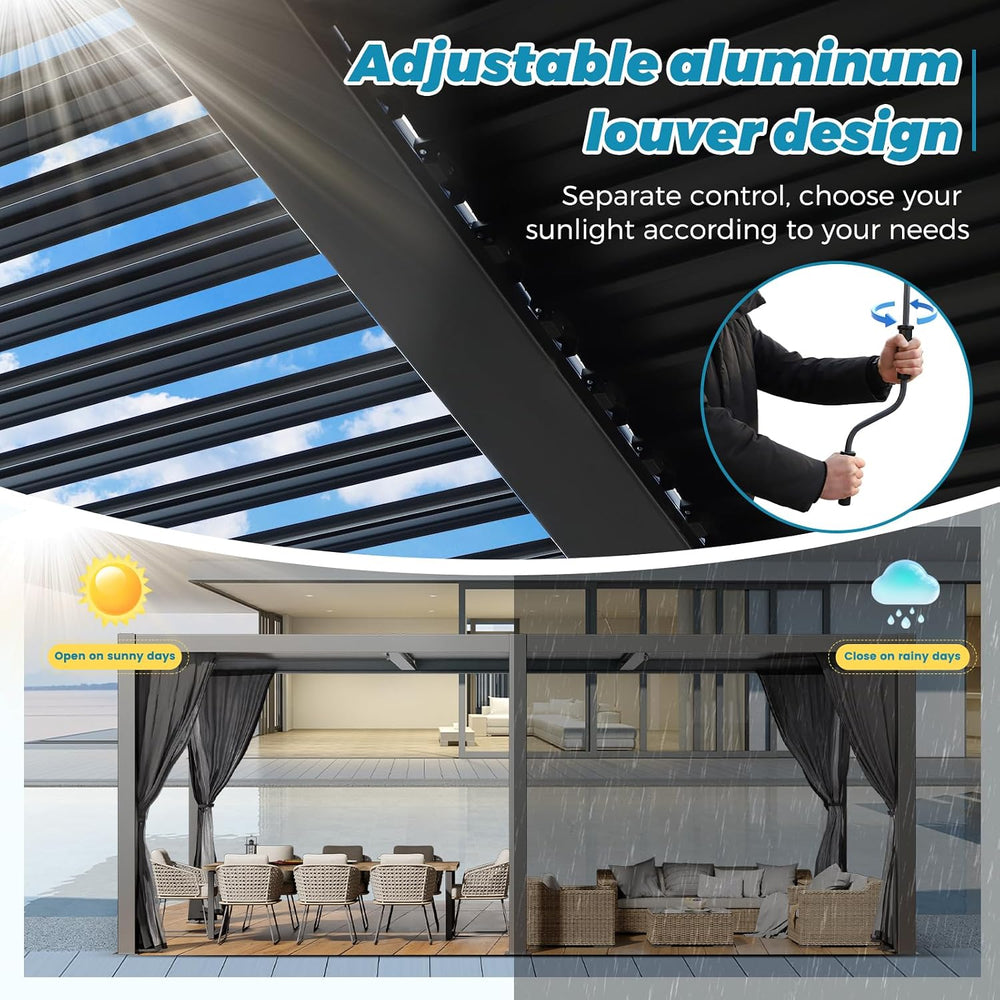 LVUYOYO Outdoor Louvered Pergola 10' x 20', Aluminum Pergola