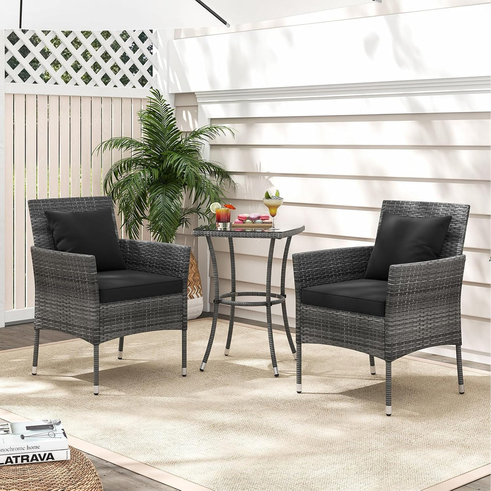 KOTEK 3 Pieces Patio Furniture Set, PE Rattan Outdoor Conversation Set with T...