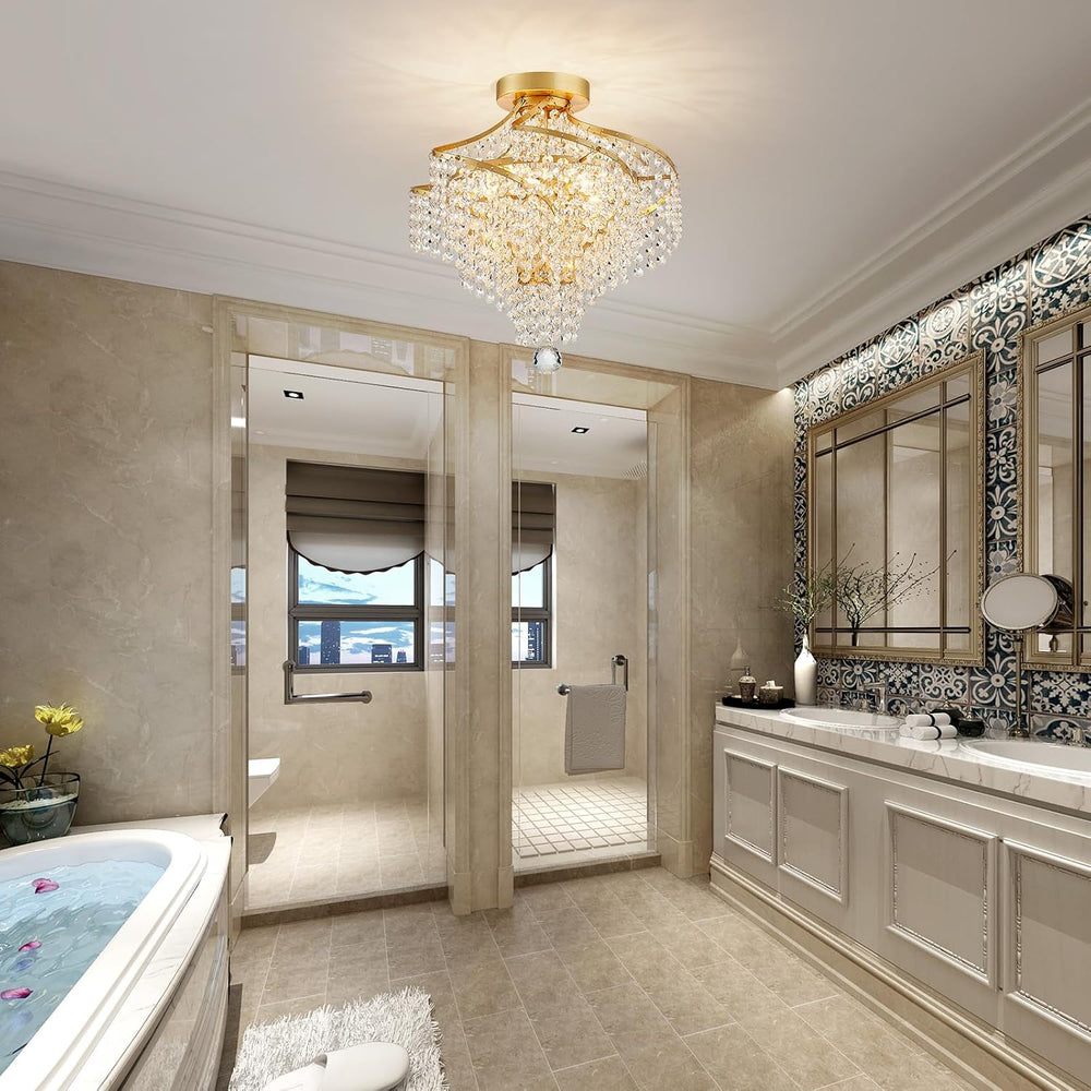 WUZUPS Crystal Chandelier Semi Flushmount Ceiling Light Modern Lighting Fixtu...