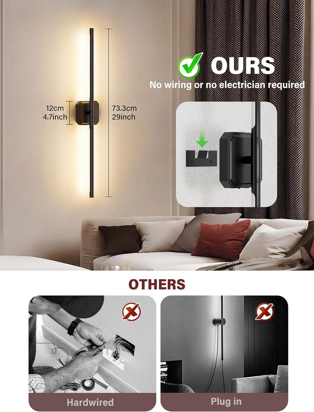 Battery Operated Wall Sconces Set of Two, Wireless Wall Lights Touch & Re...