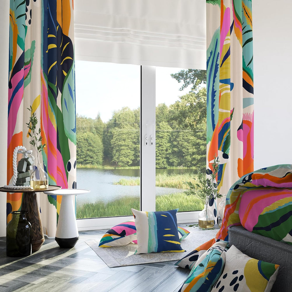 Colorful Black Out Curtains, Boho Floral Abstract Jungle Asthetic Modern Art ...