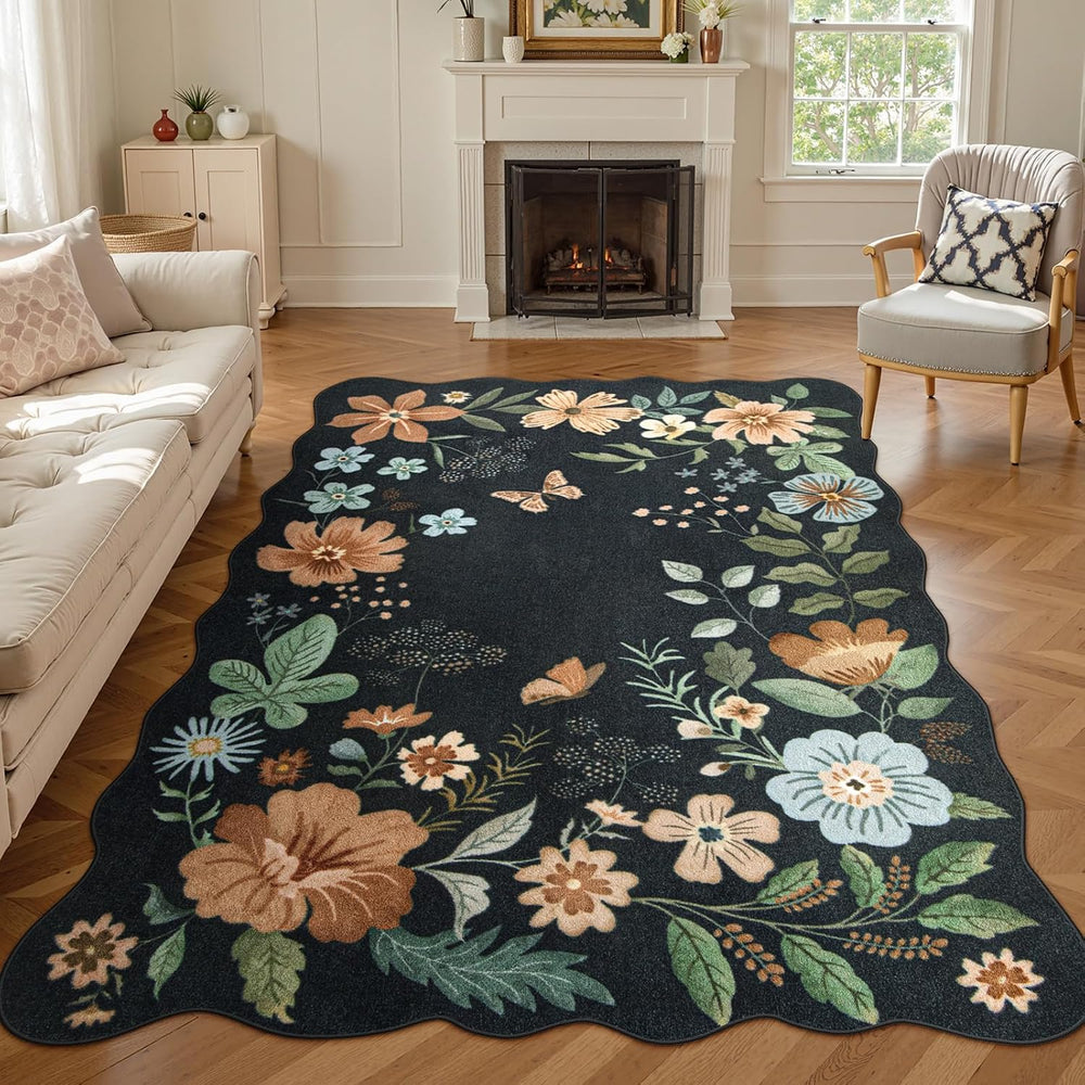 Lahome Floral Rugs for Living Room, 5x7 Area Rugs Soft Washable Bedroom Rug
