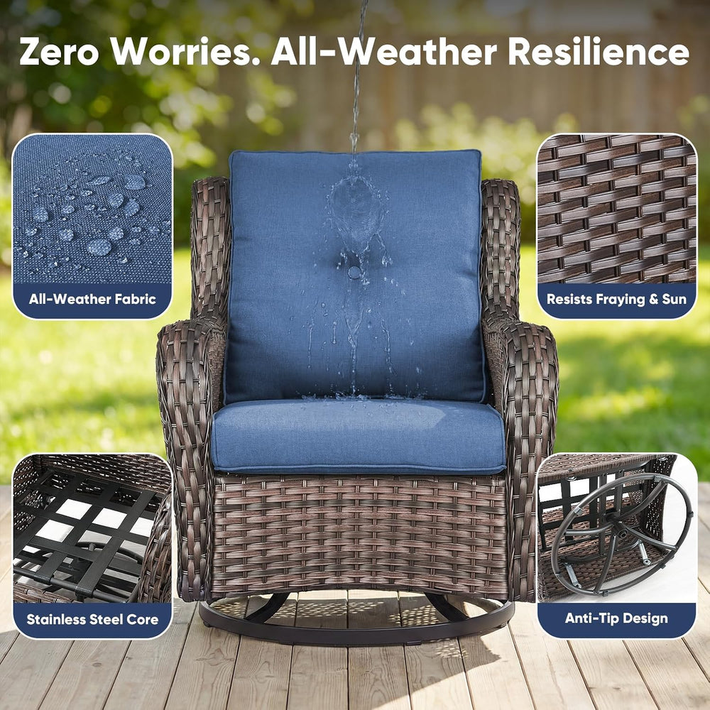 Belord 5 Piece Wicker Patio Furniture Set, Outdoor Swivel Rocker Chairs Set o...