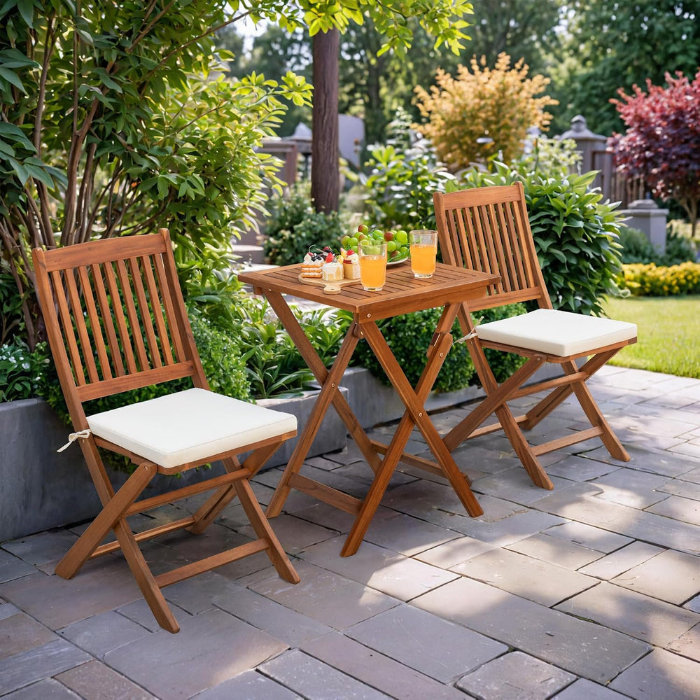 Greesum 3 Piece Patio Folding Furniture Bistro Set with 2 Cushions for Pool B...