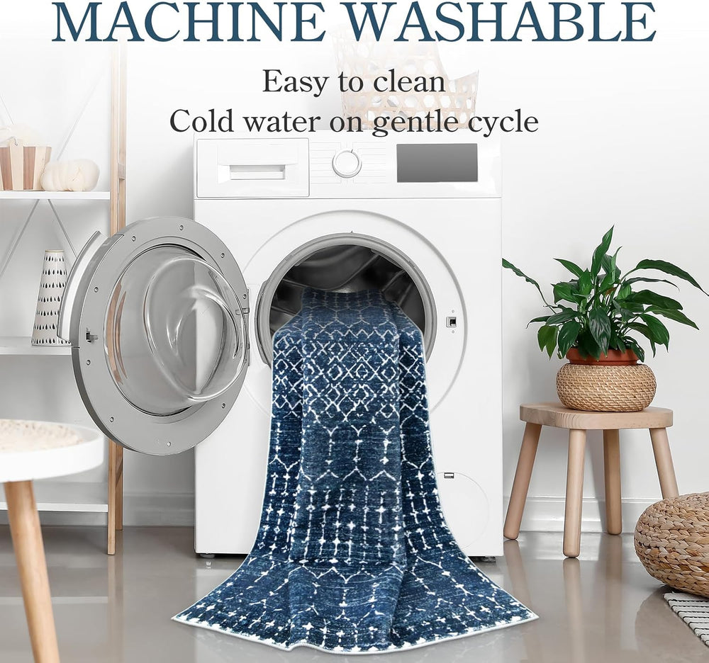 Lahome Moroccan Blue 3x5 Non-Slip Washable Soft Rug for Bedroom Floor Throw, ...