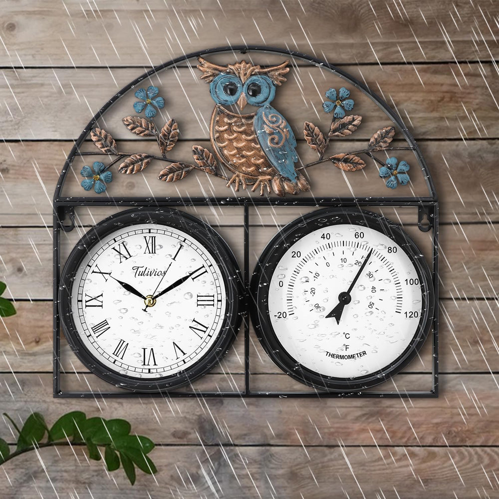 17Inch Large Outdoor Clock,Waterproof Wall Clock with Thermometer,Weatherproo...