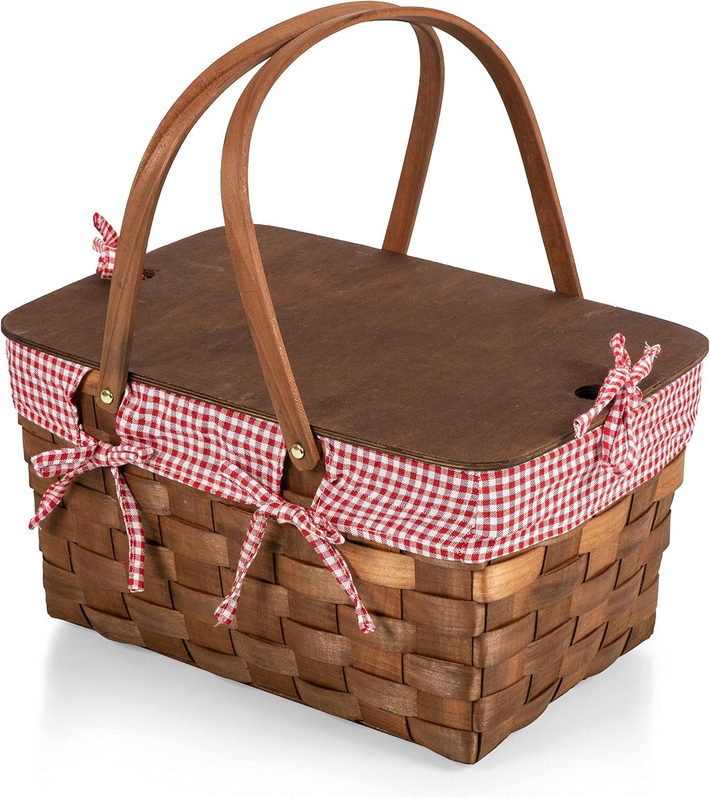 PICNIC TIME Kansas Handwoven Wood Picnic Basket, Sturdy Woven Wicker Basket w...