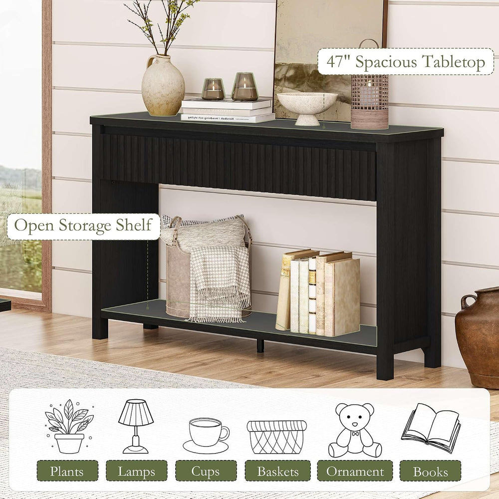 BON AUGURE Black Console Table for Entryway, 47" Entryway Table with Drawer
