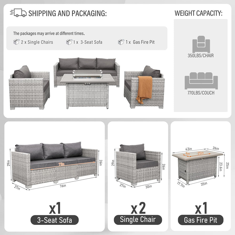WAROOM Patio Furniture Set 4 Piece Outdoor Wicker Conversation Sets PE Rattan...
