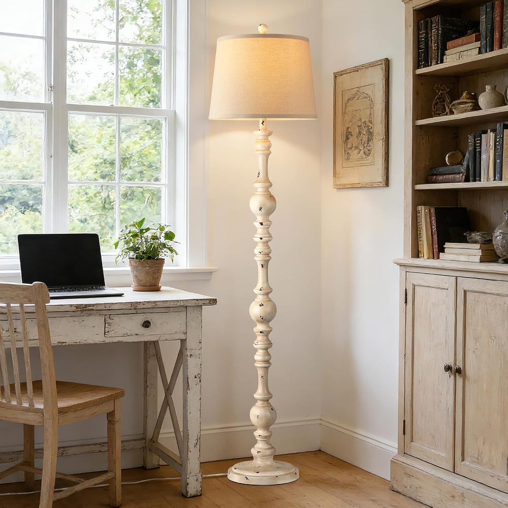 QiMH 61" Vintage Floor Lamp for Living Room, Farmhouse Lamps, Shabby White