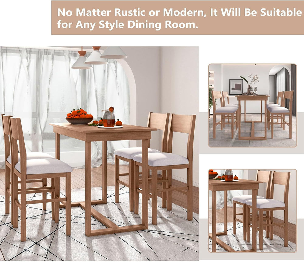 LUMISOL 5-Piece Counter Height Dining Table Set for 4, Farmhouse Kitchen Tabl...