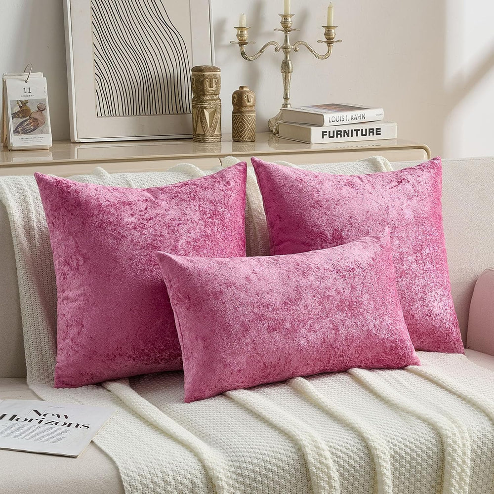 FUTEI Pack of 2 Crushed Flannel Throw Pillow Covers 26x26 Inch, Hot Pink