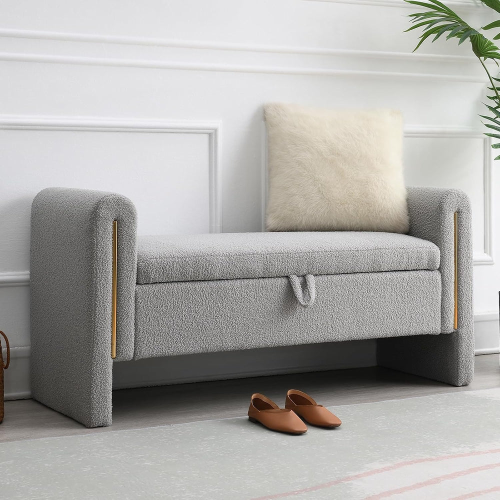 NIOIIKIT 52" Storage Ottoman Bench, Teddy Upholstered Storage Bench with...
