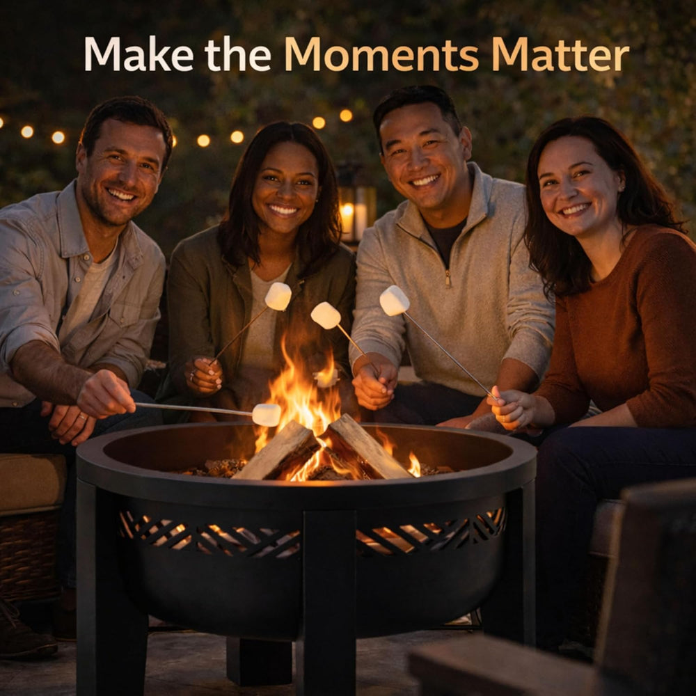 Fire Horse Wood Burning Fire Pit with Tabletop Lid, 26 Inch Outdoor Fire Pit ...
