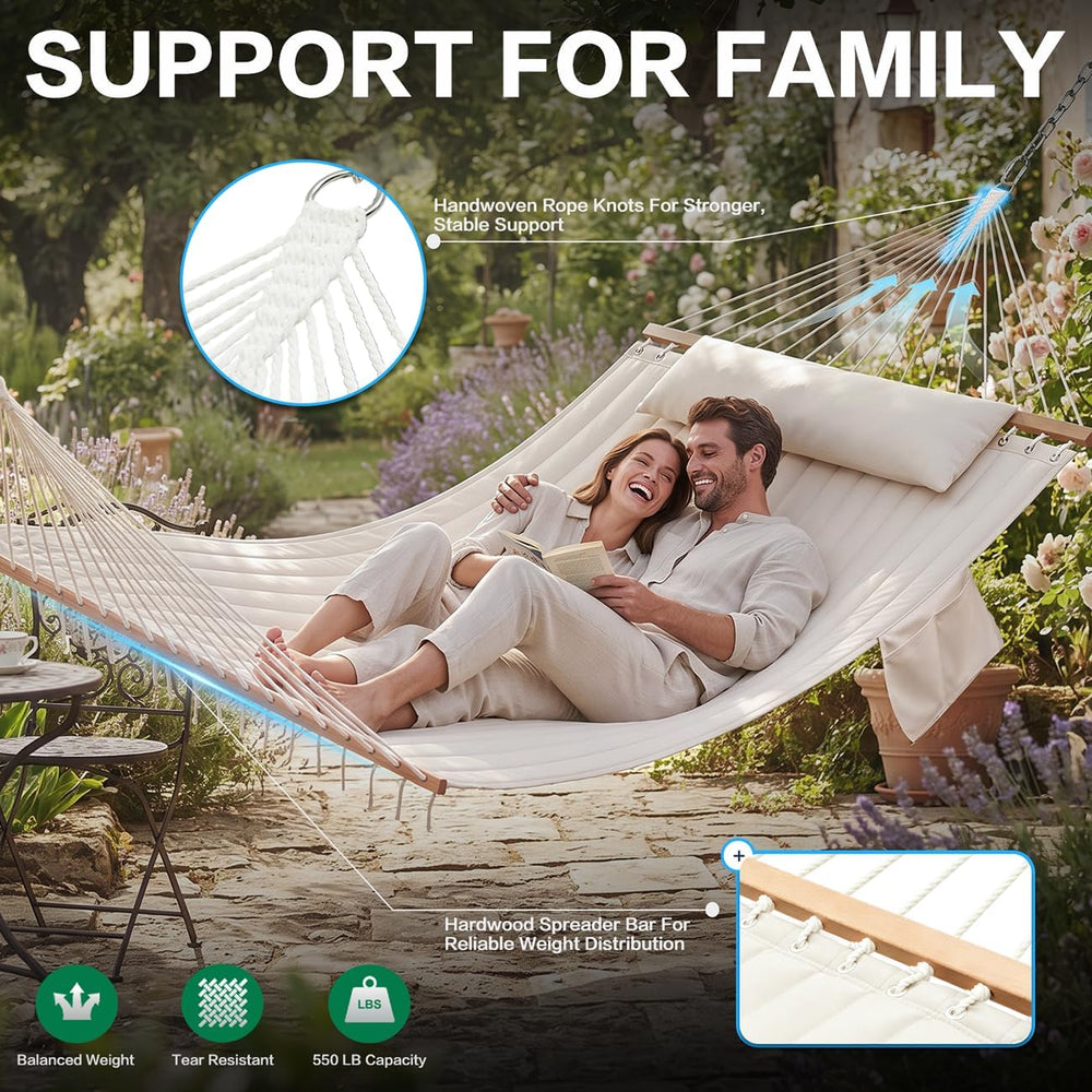 GAFETE 14FT 2 Person Family Hammock for Outside with Soft Pillow, Oversized