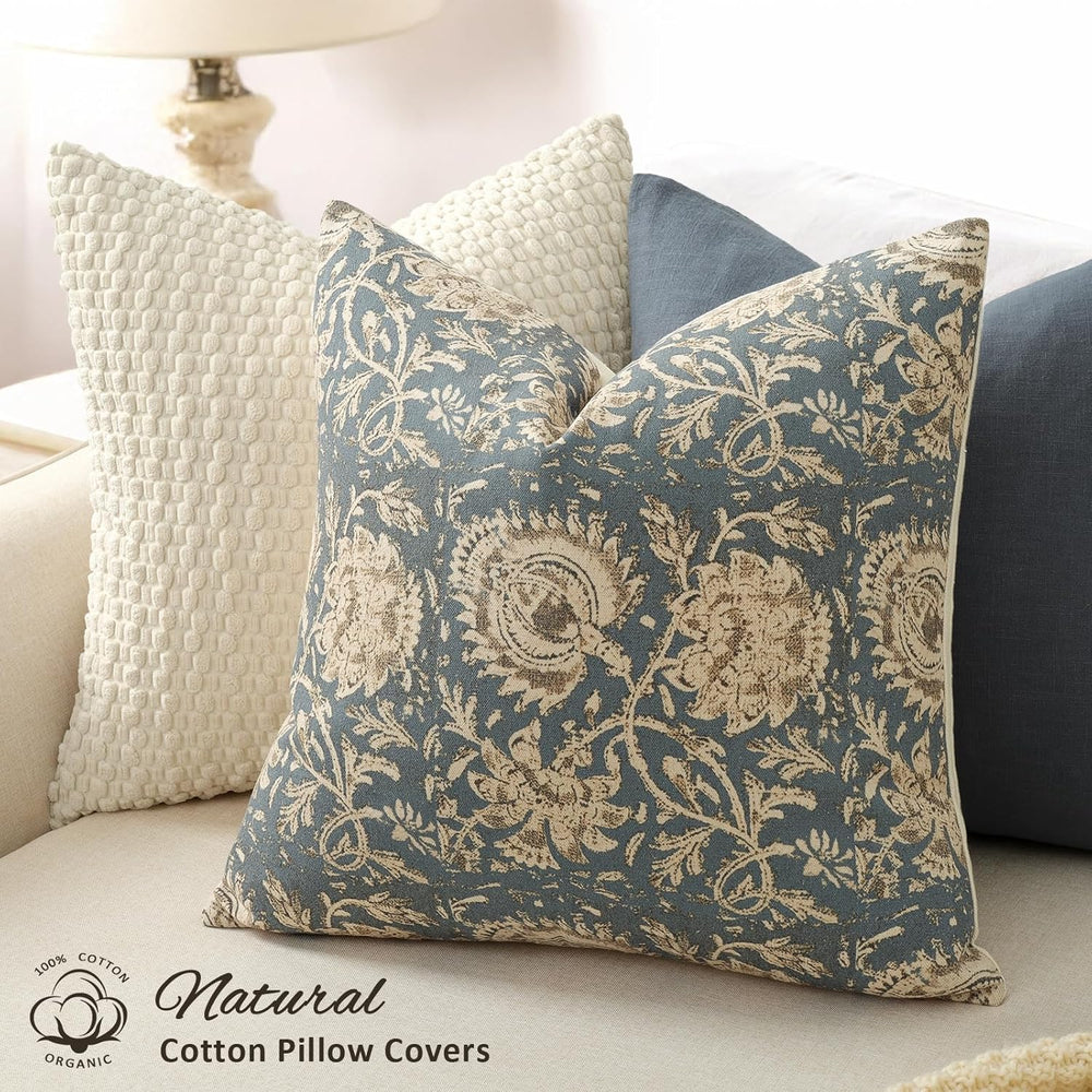 Vintage Floral Print Throw Pillow Covers 26x26 Set of 2 Neutral Modern Farmho...