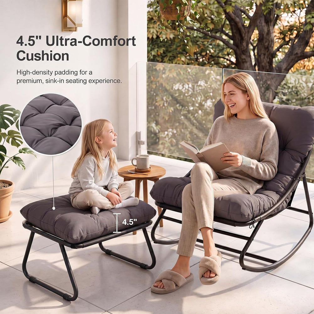Aoxun Outdoor Rocking Chair with Ottmans, Cozy Papasan Rocking Chair with Thi...