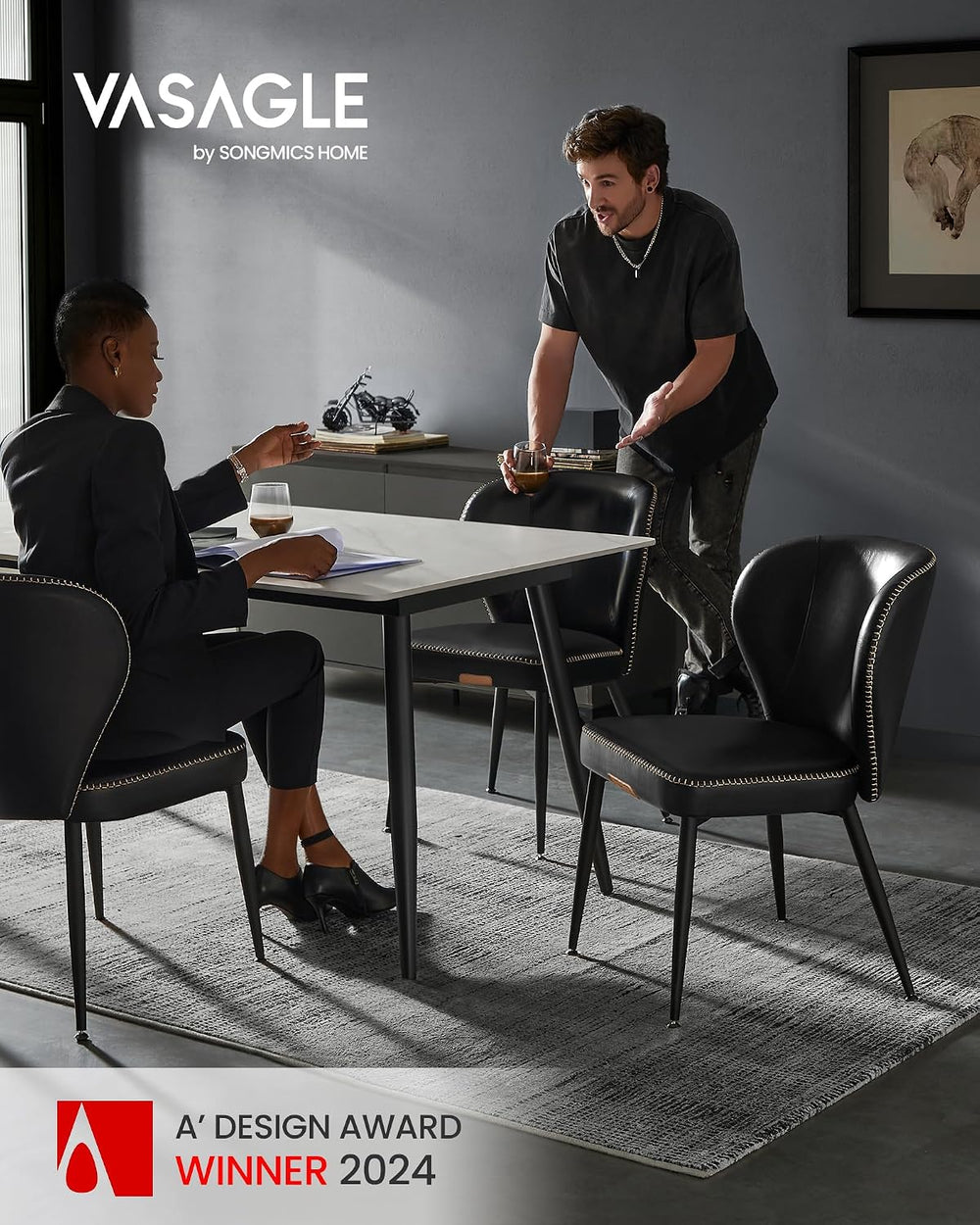 VASAGLE Dining Chairs Set of 2, Upholstered Kitchen Chairs