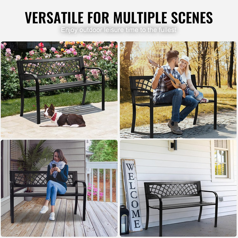 VEVOR Outdoor Bench, 46" Iron Steel Frame Garden Park Bench with Mesh Pa...