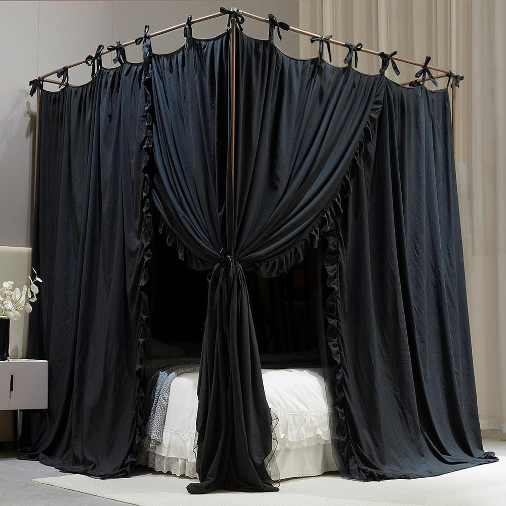 AIOOO 4 Corners Post Princess Curtain Bed Canopy Double Layer Cozy Mosquito N...