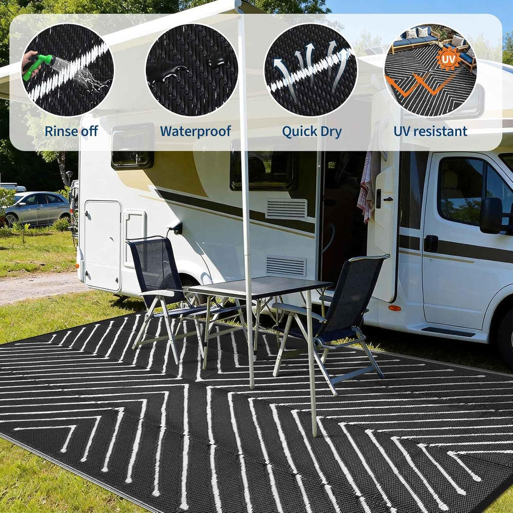 Garvee 5x8 Black and White Striped Outdoor Waterproof Rug Reversible Plastic ...