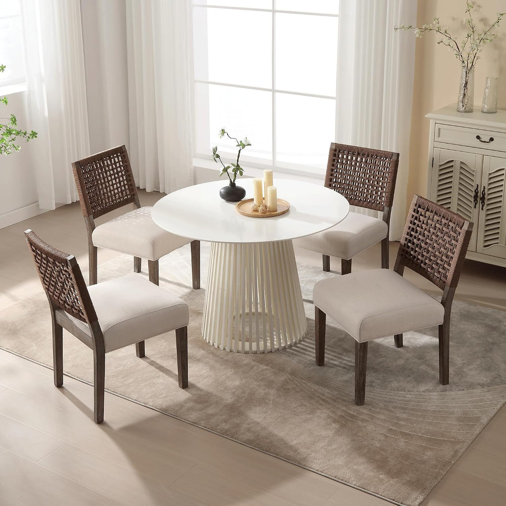 Farmhouse Dining Chairs Set of 6, Upholstered Dining Chairs with Handwoven Ba...