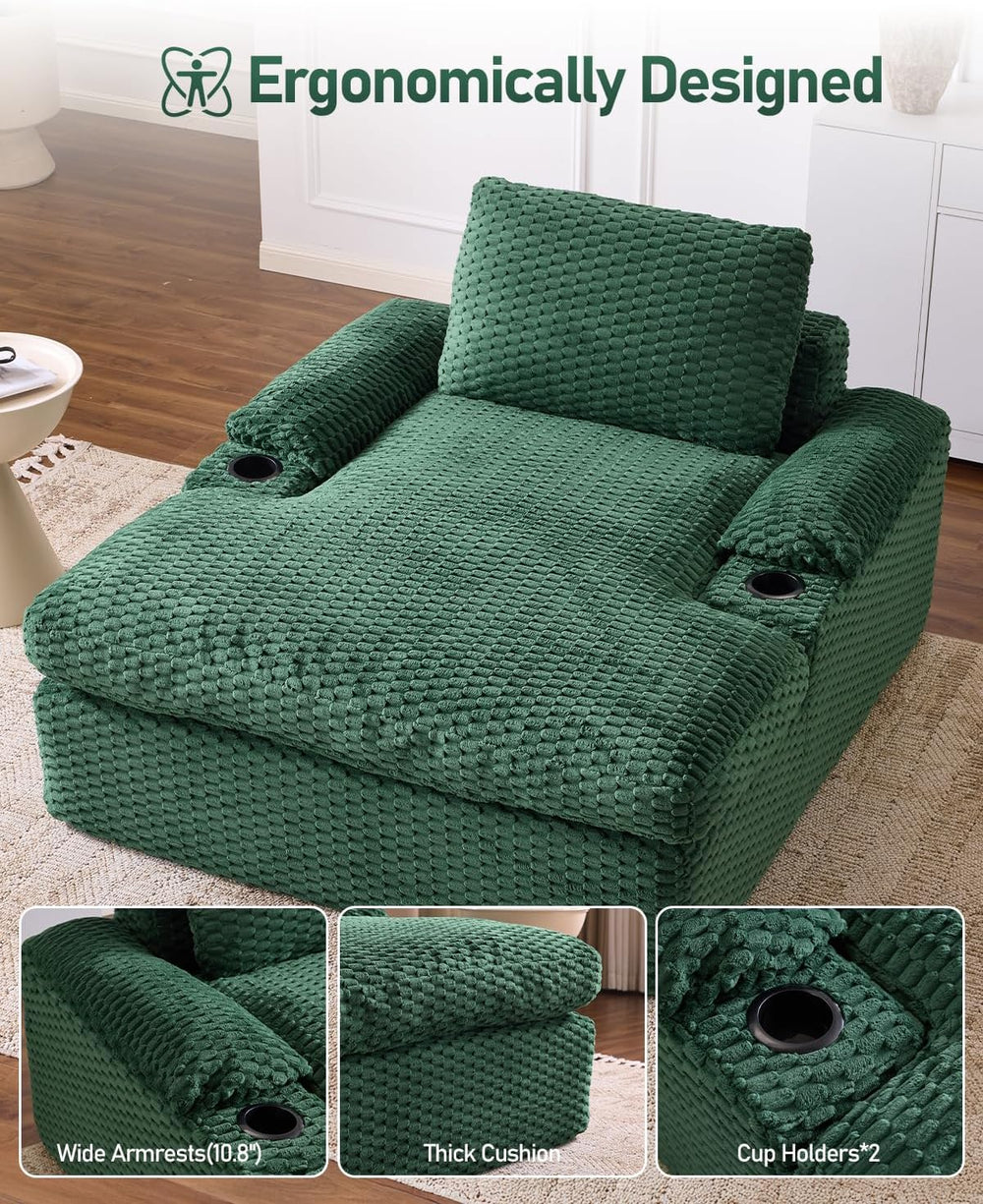 Karl home 59.8" Chaise Lounge Chair Indoor,20.1" Deep Seat, Green
