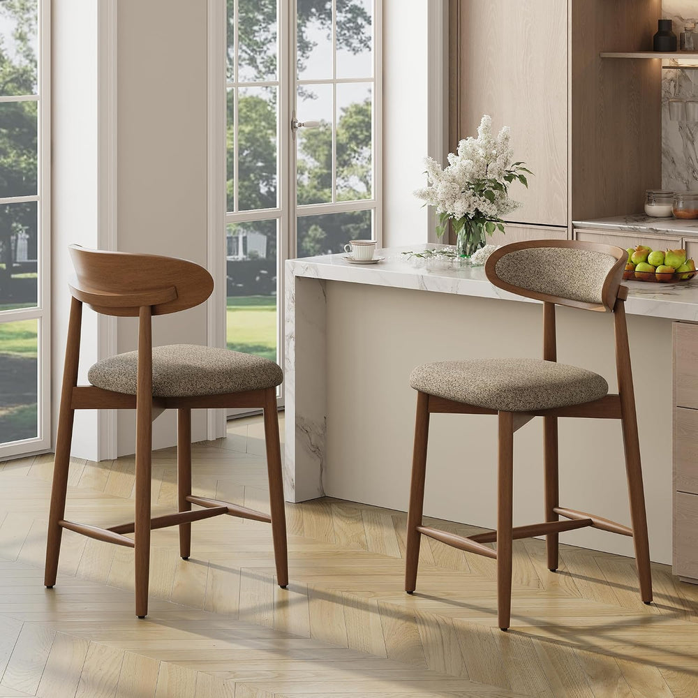 Wooden Bar Stools Set of 2, 24.8” Counter Height Stools with Rubberwood Legs ...