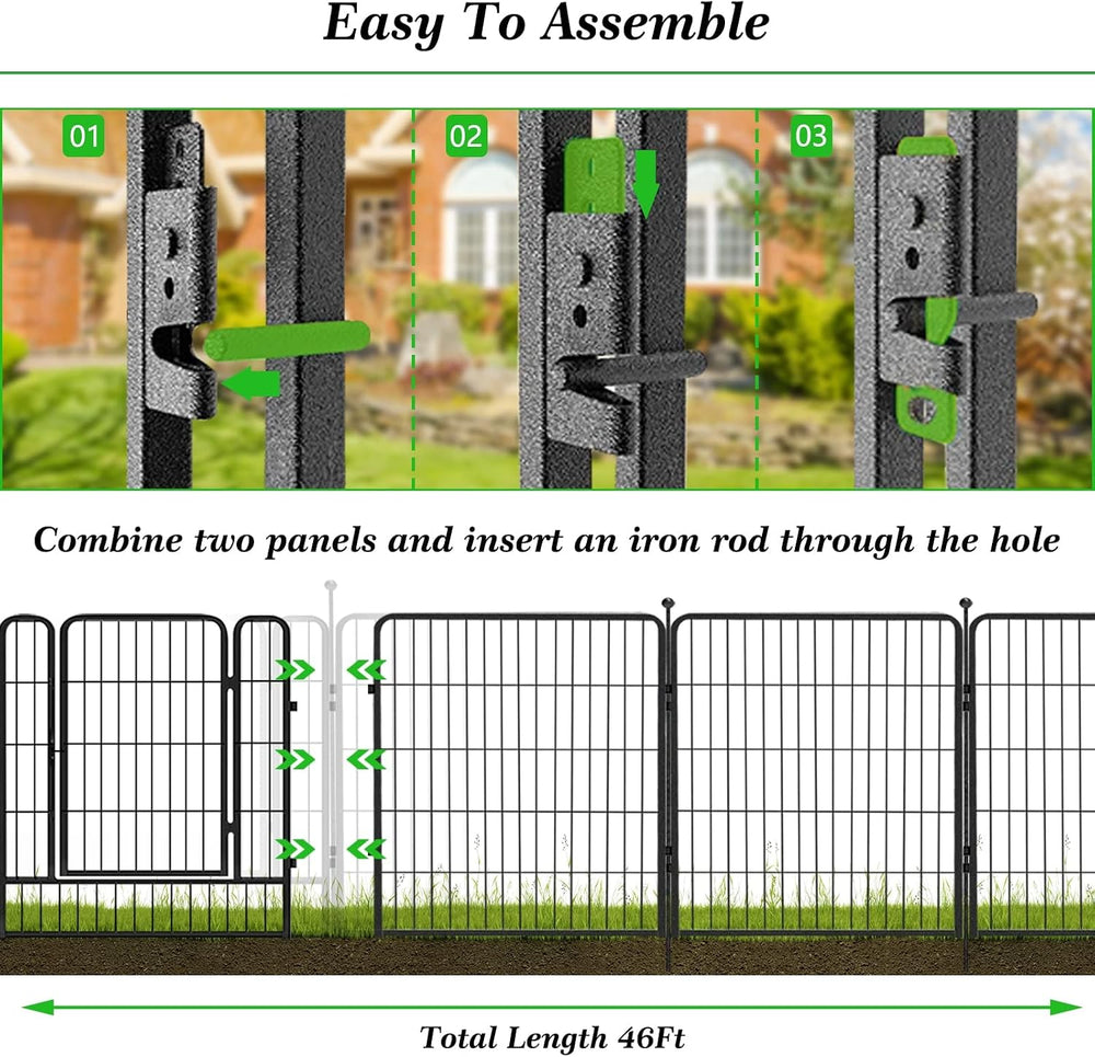 Garden Fence with Gate Metal Fencing for Yard, 32in x 46ft 20 Panels No Dig F...