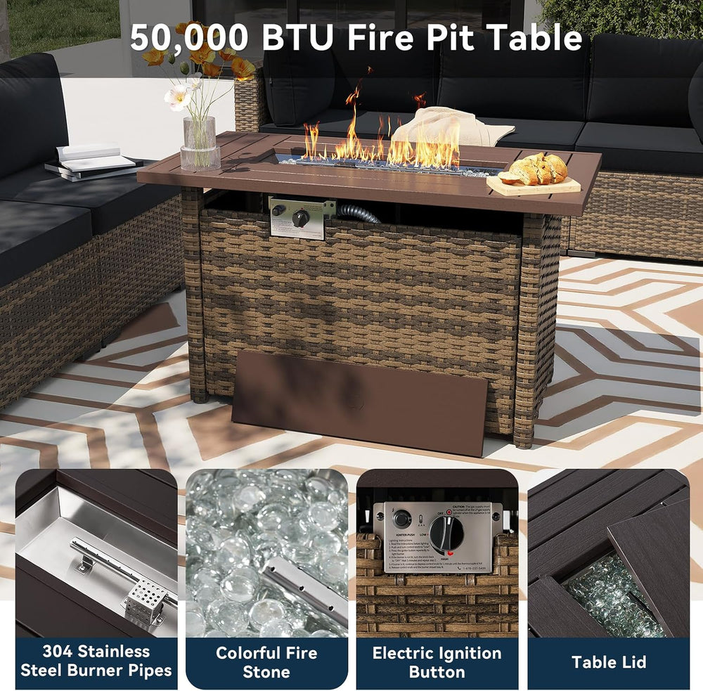 LazySunsets 8 Piece Outdoor Patio Furniture Set with 44'' Fire Pit Ta...