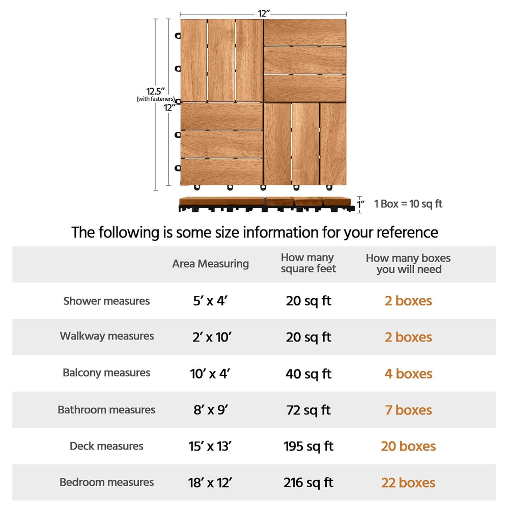 Yaheetech 10pcs Acacia Hardwood Interlocking Deck Tiles for Patio 12 x 12in