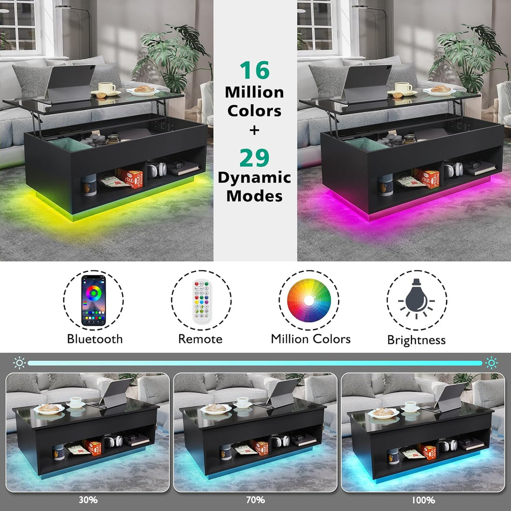 HOMMPA 40" Modern LED Coffee Table with Storage for Living Room, Lift To...
