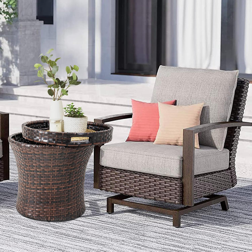 Sundale Outdoor Wicker Side Table with Storage, Patio Rattan End Table