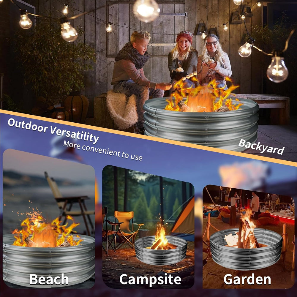 12 in Tall 36 Inch Diameter Round Galvanized Fire Pit Ring/Fire Ring Silver
