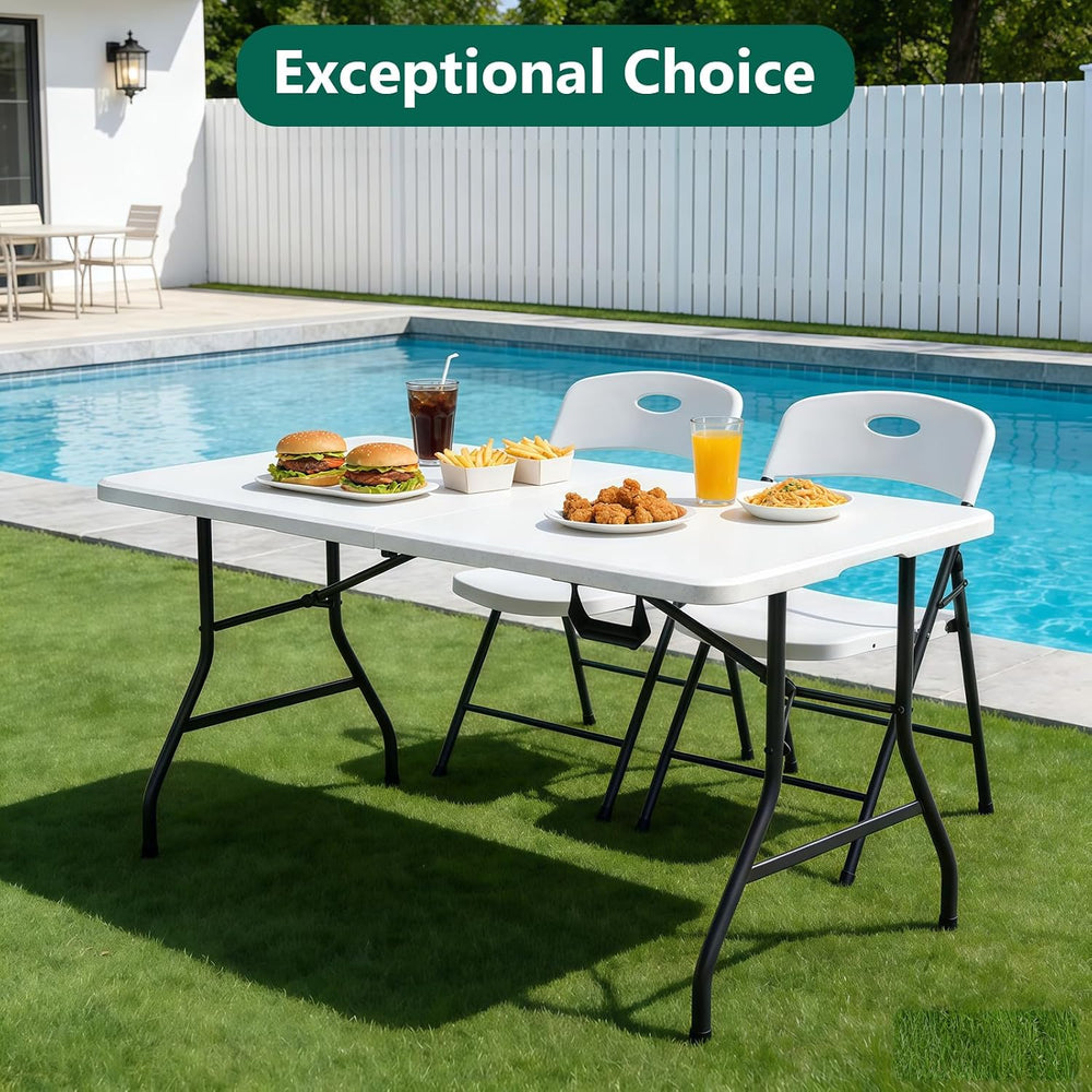 2 Pack 5ft Folding Table, Foldable Picnic Table with Carrying Handle, Heavy D...