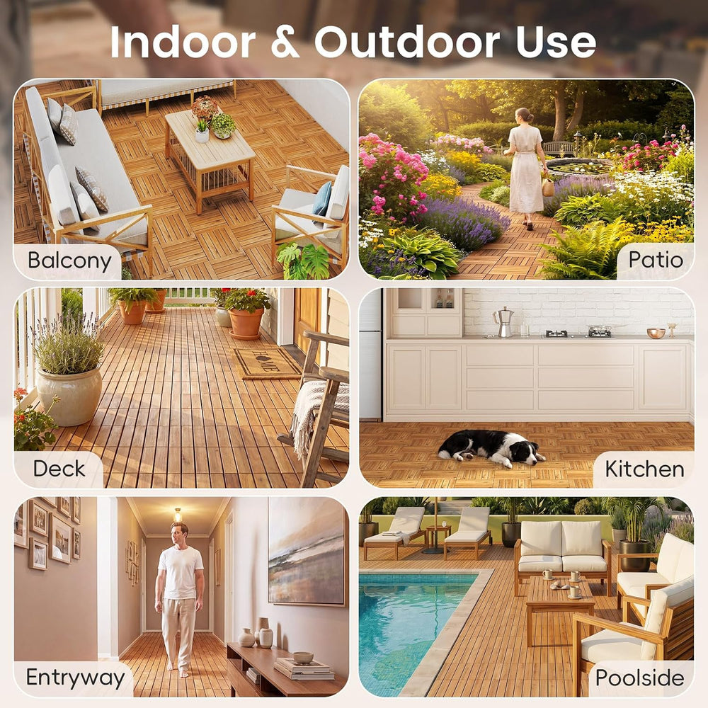 GIANTEX 27 PCS Acacia Wood Deck Tiles, Interlocking Patio Flooring Tiles