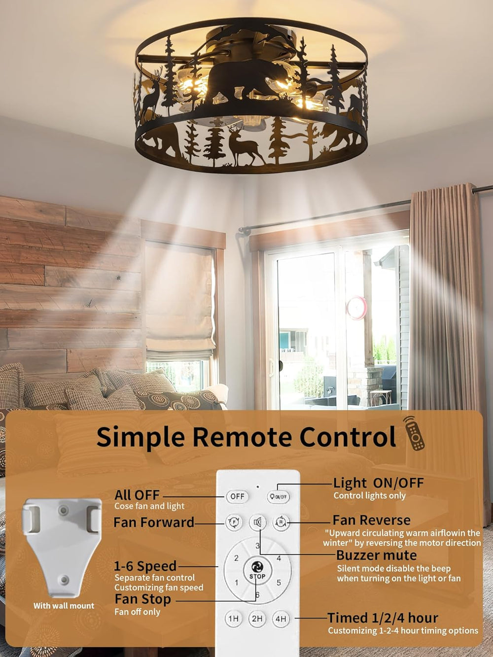 Farmhouse Caged Ceiling Fan with Light,Rustic Fandelier Flush Mount