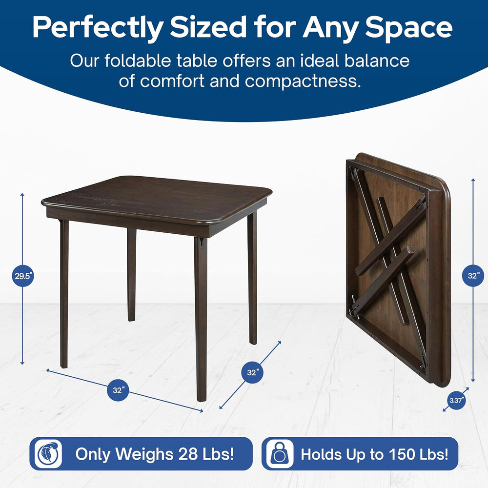 Stakmore Classic Straight Edge Square Wood Folding Table, 32x32, Espresso