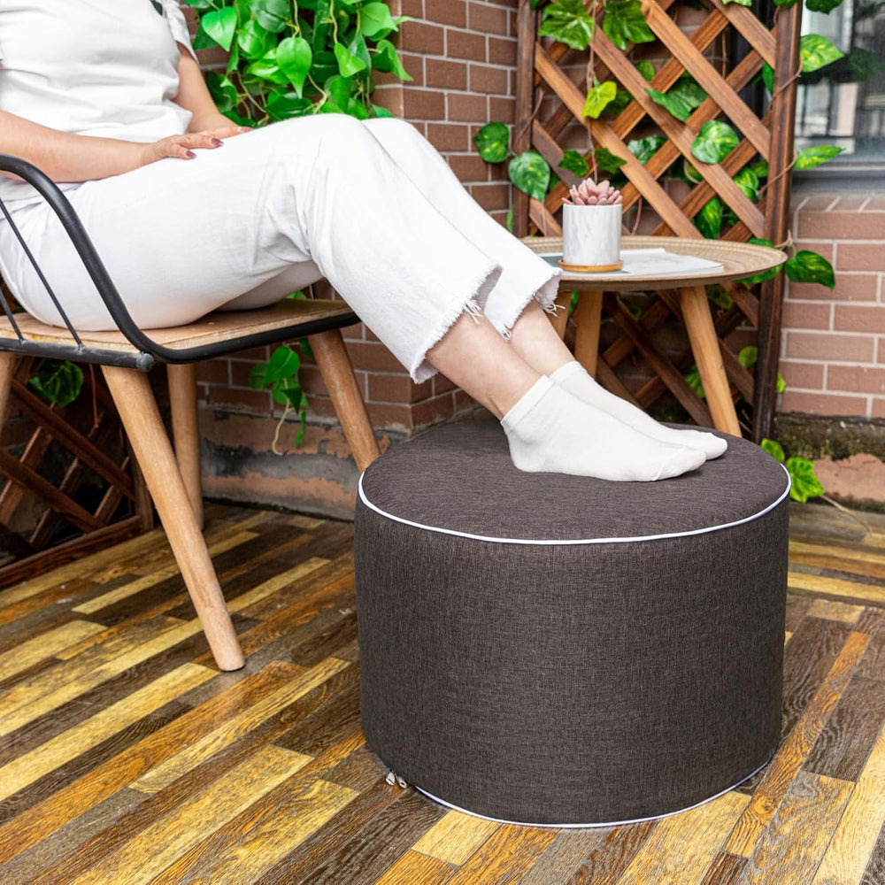Outdoor Ottoman for Patio,Dark Coffee, Pouf Footstool,Foot Rest,20x20x12 In