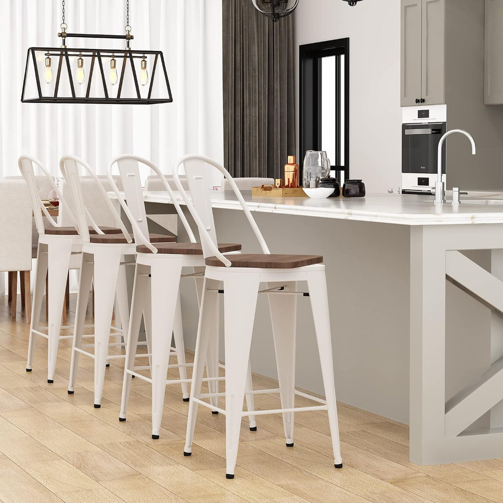 24" Swivel Bar Stools Set of 4 Metal Counter Height Chairs Off-White
