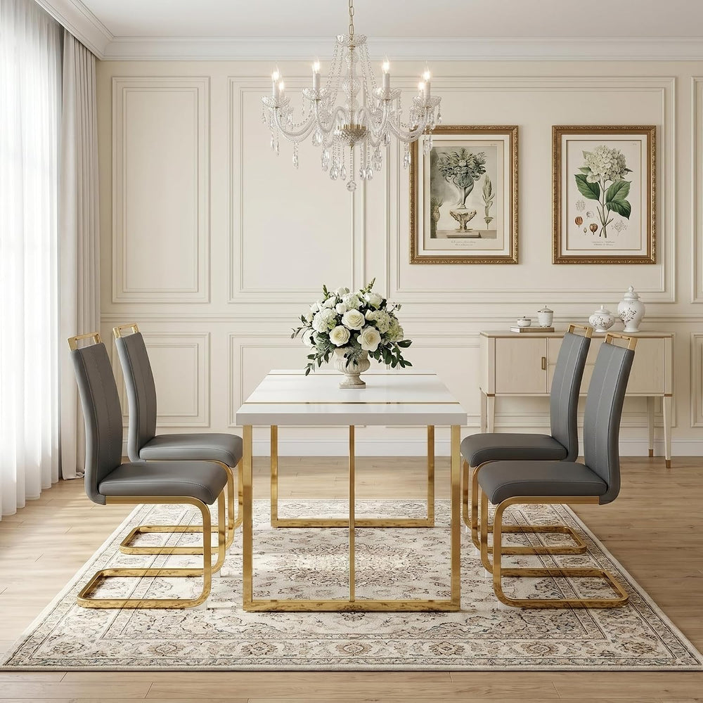 gopop Dining Table Set for 4, Kitchen Table Chairs Set of 4, 55-Inch White