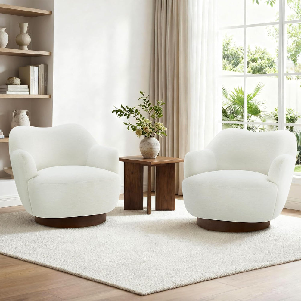 KISLOT Swivel Accent Chair Set of 2,Upholstered Barrel Chair with Curves Came...