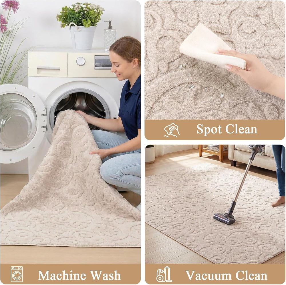 U'Artlines 8x10ft Washable Area Rug for Living Room,Neutral Beige Rugs