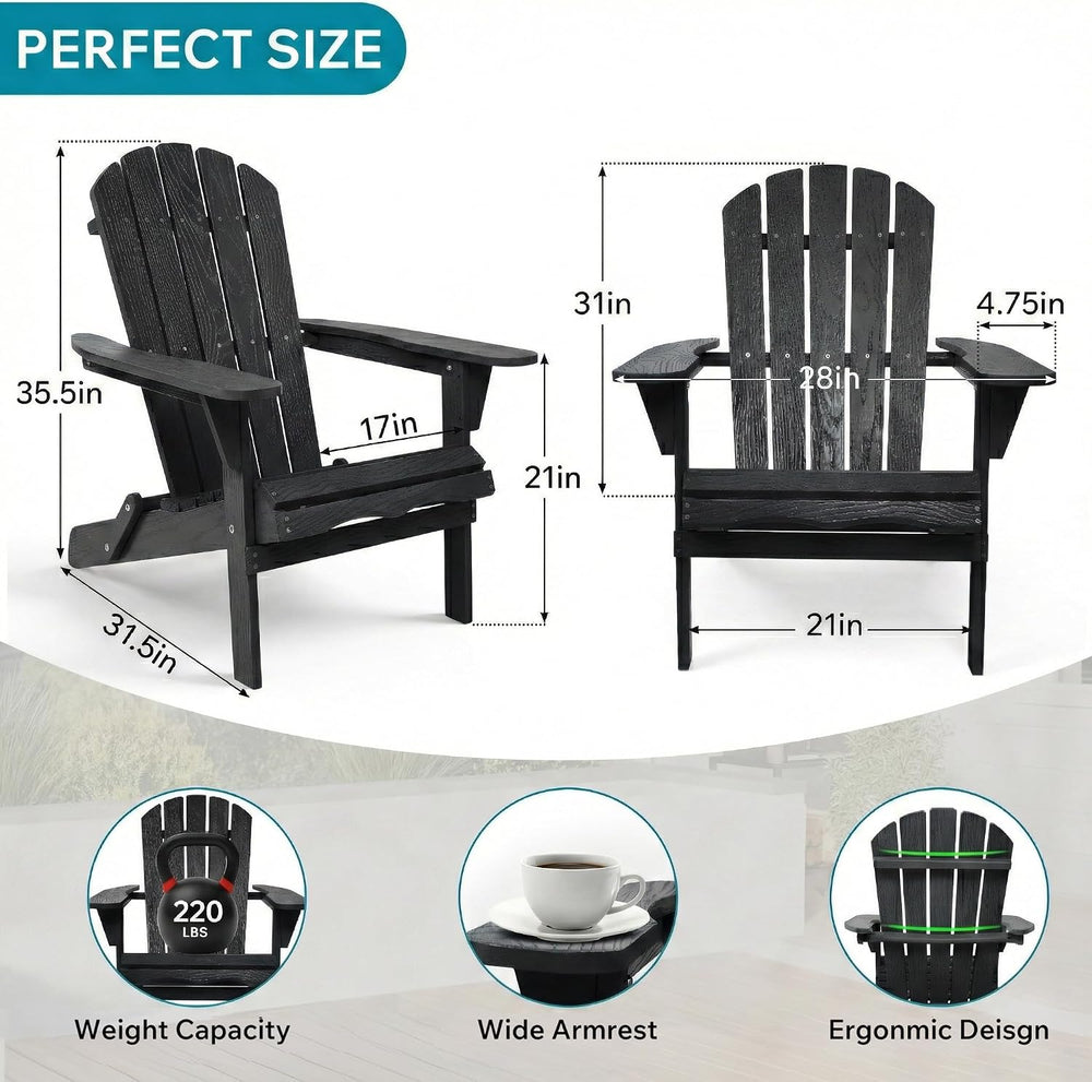 Folding Adirondack Chairs Set of 2 with Pre-Assembled BackRest, Solid Wood Ou...