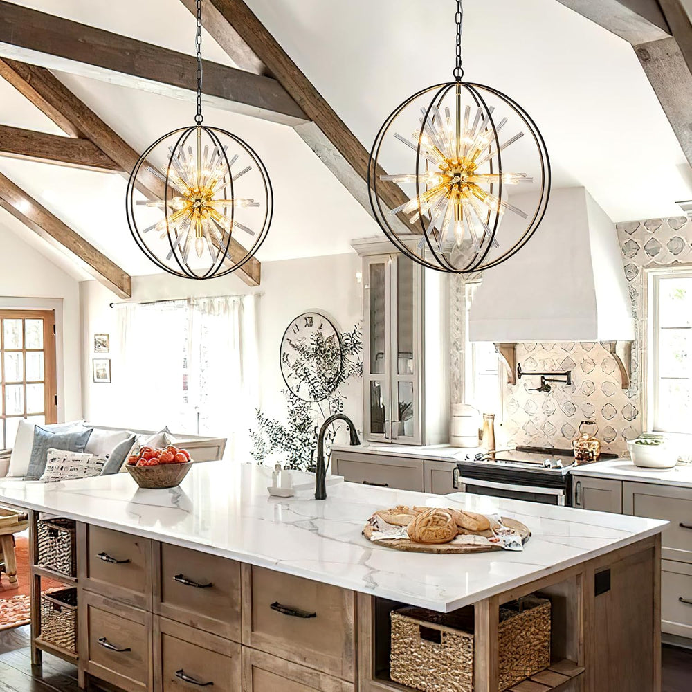 Vezzio Modern Black and Gold Sputnik Chandelier for Living Room