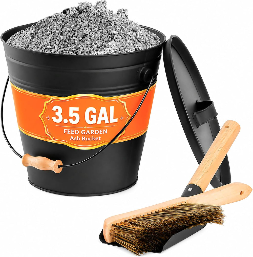 FEED GARDEN 3.5 Gallon Ash Bucket for Fireplace with Lid, 16" Shovel &am...
